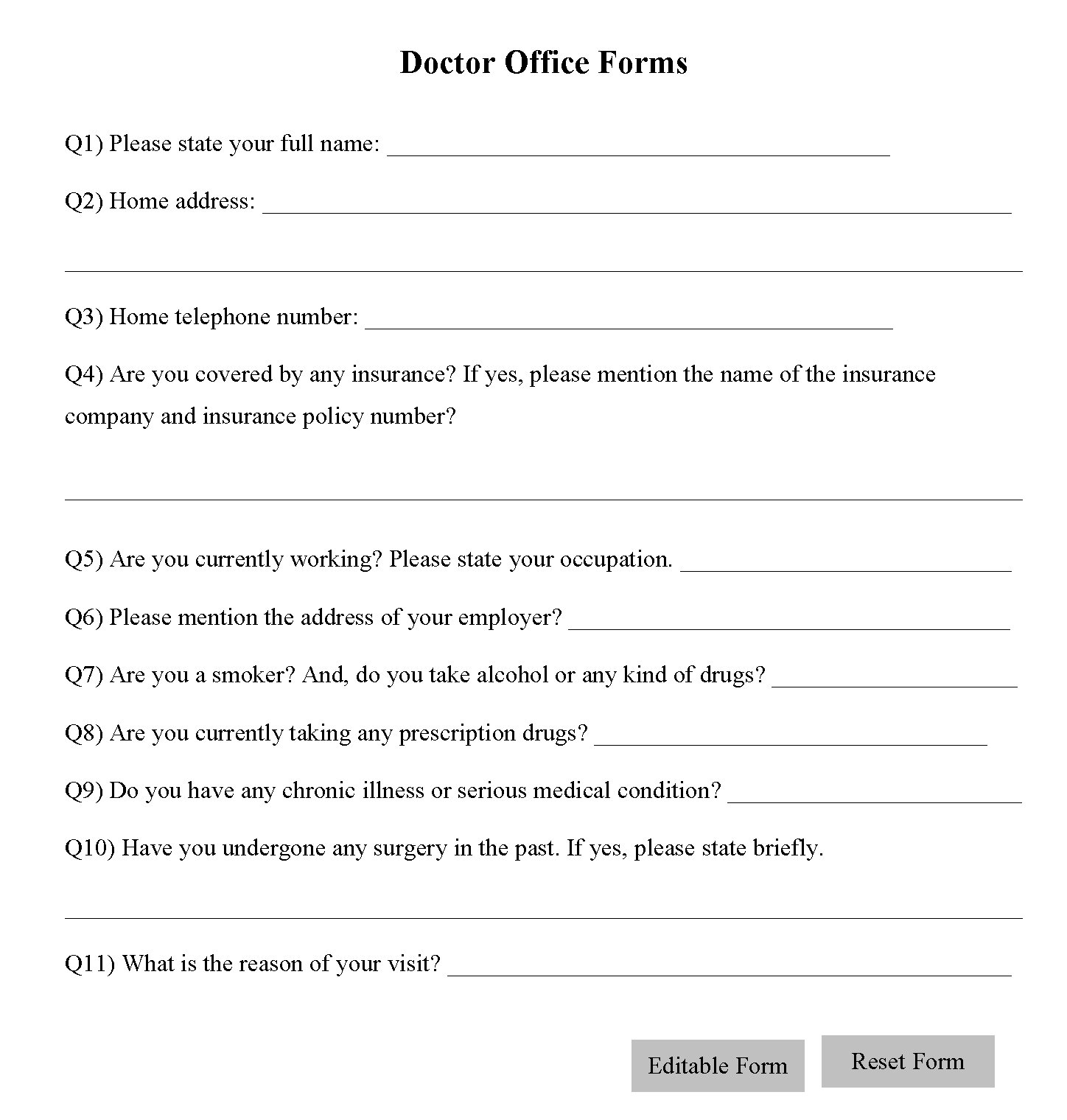 Doctor Office Form Editable Forms