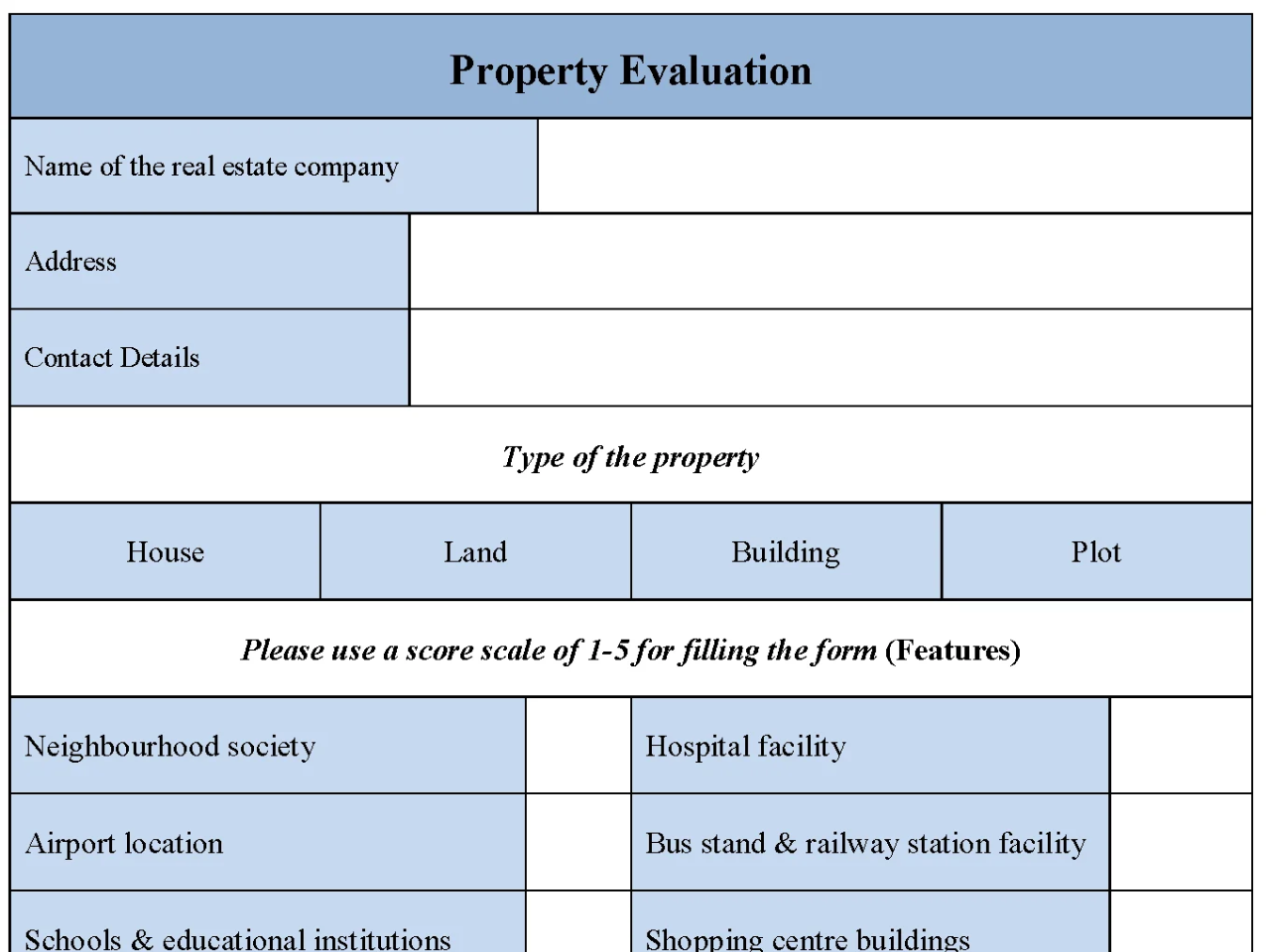 Property Evaluation Form Editable Pdf Forms