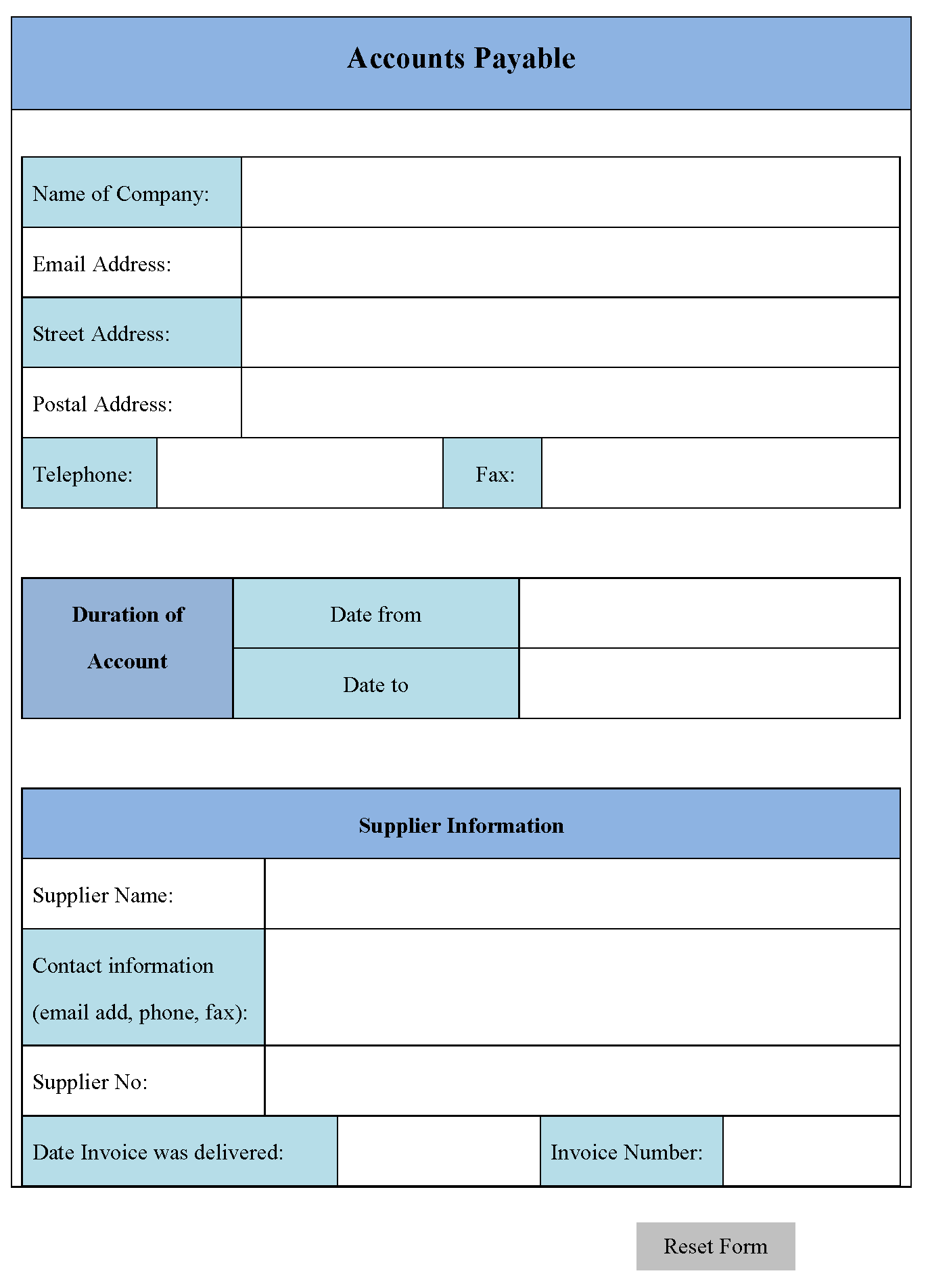 Accounts Payable Form Editable Forms