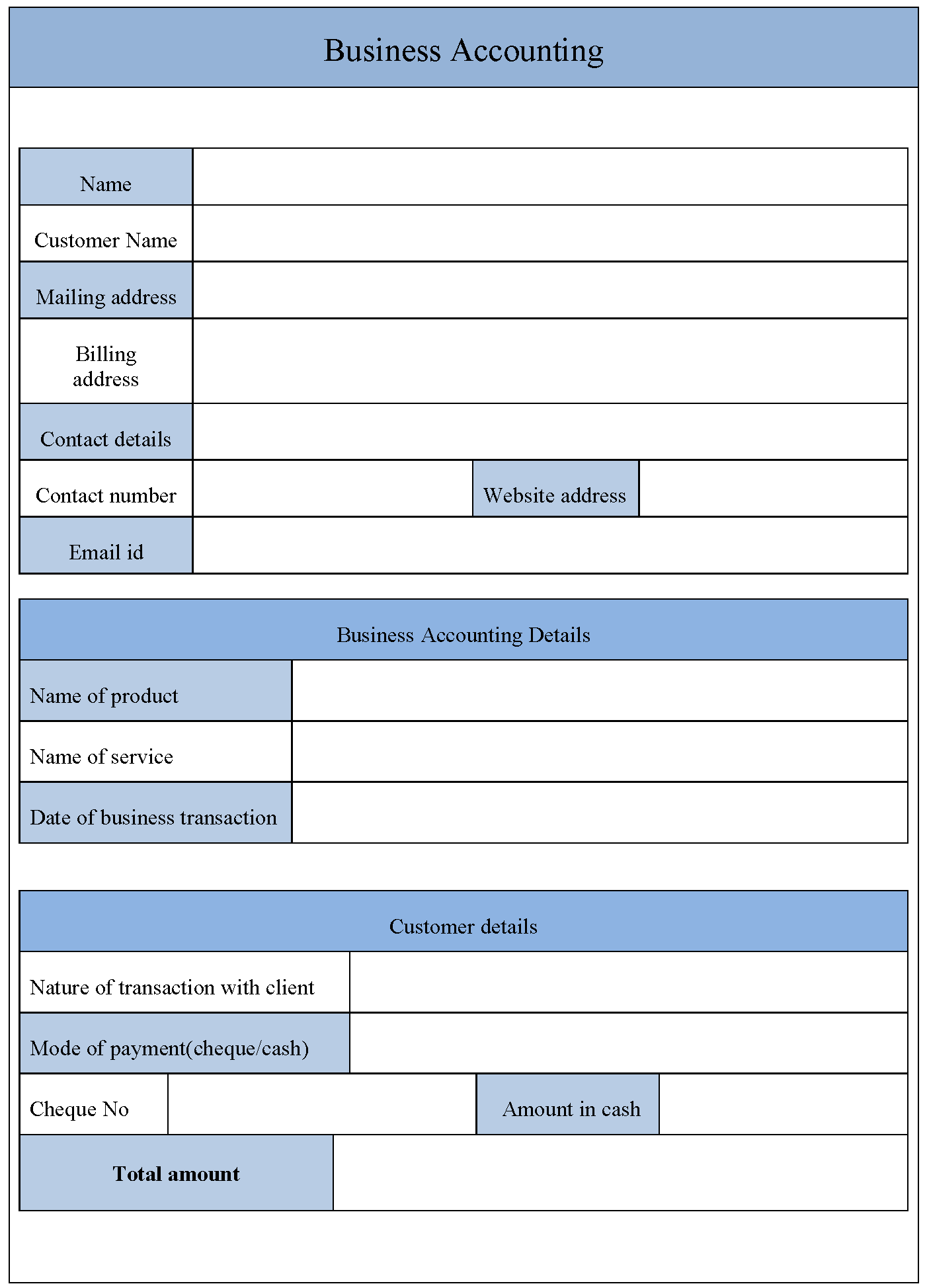 Business Accounting Form Editable Forms