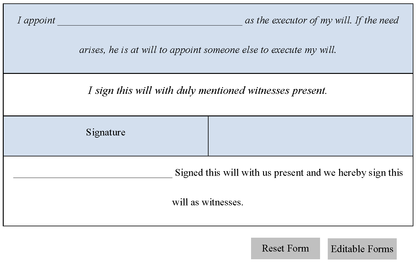 Canadian Will Form Editable Forms