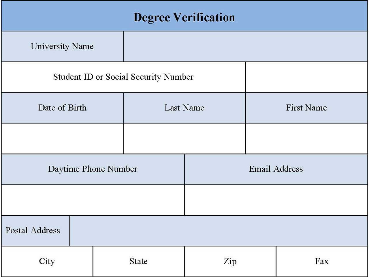 Degree Verification Form Editable PDF Forms