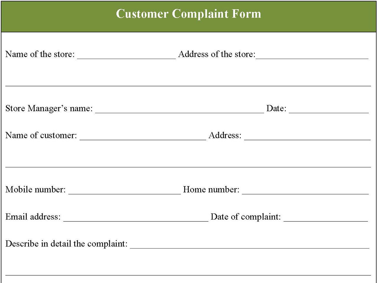 Customer Complaint Form Editable PDF Forms