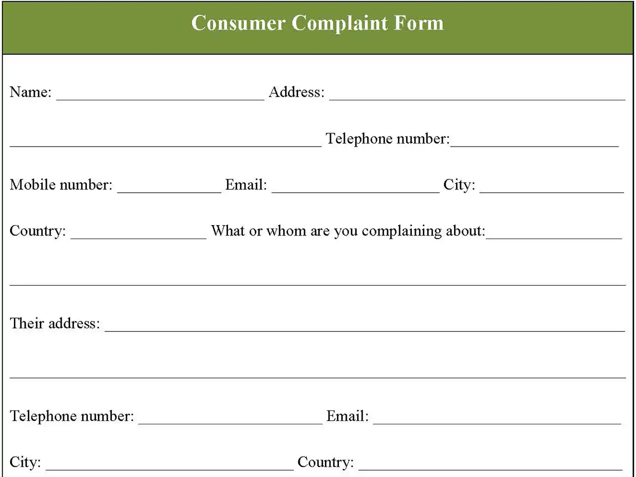 Consumer Complaint Form Editable Pdf Forms