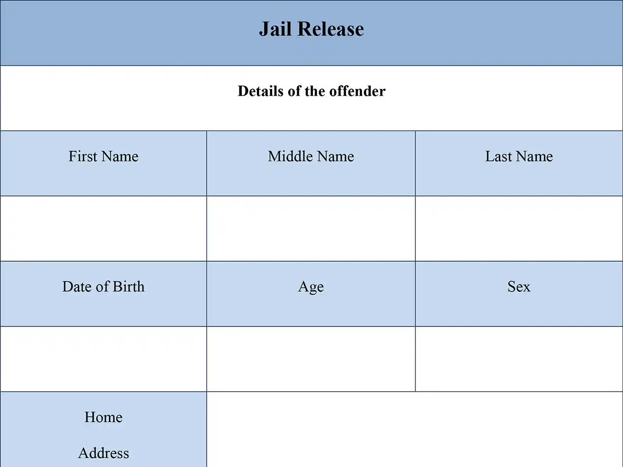 Jail Release Fillable Pdf Form