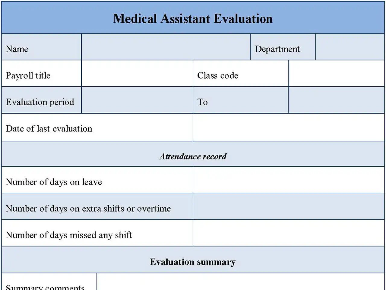 Medical Assistant Evaluation Fillable PDF Form