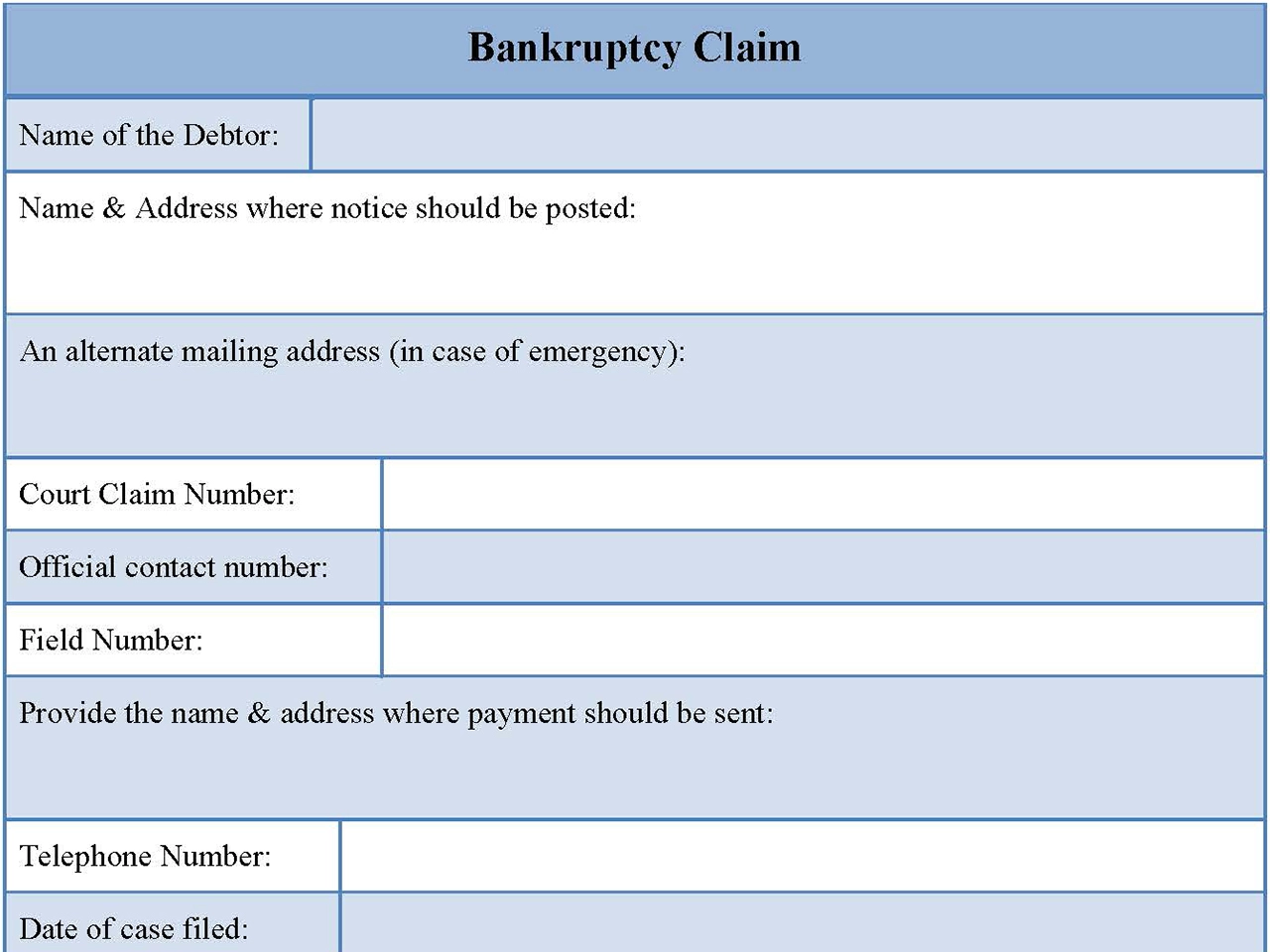 Bankruptcy Claim Form Editable PDF Forms