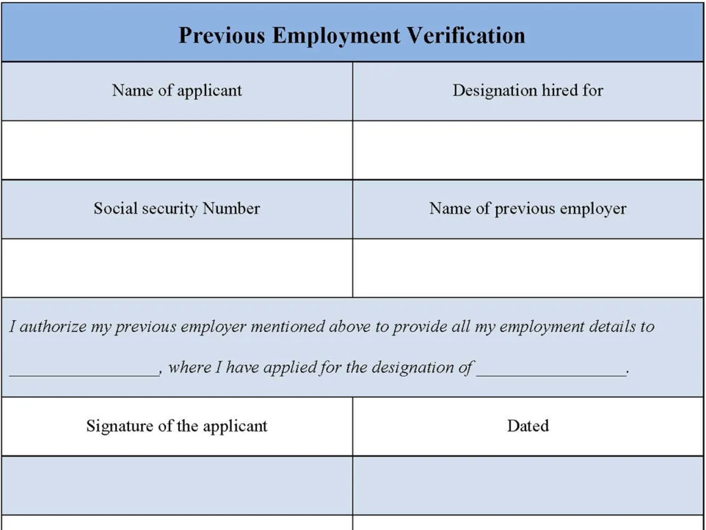 Previous Employment Verification Form