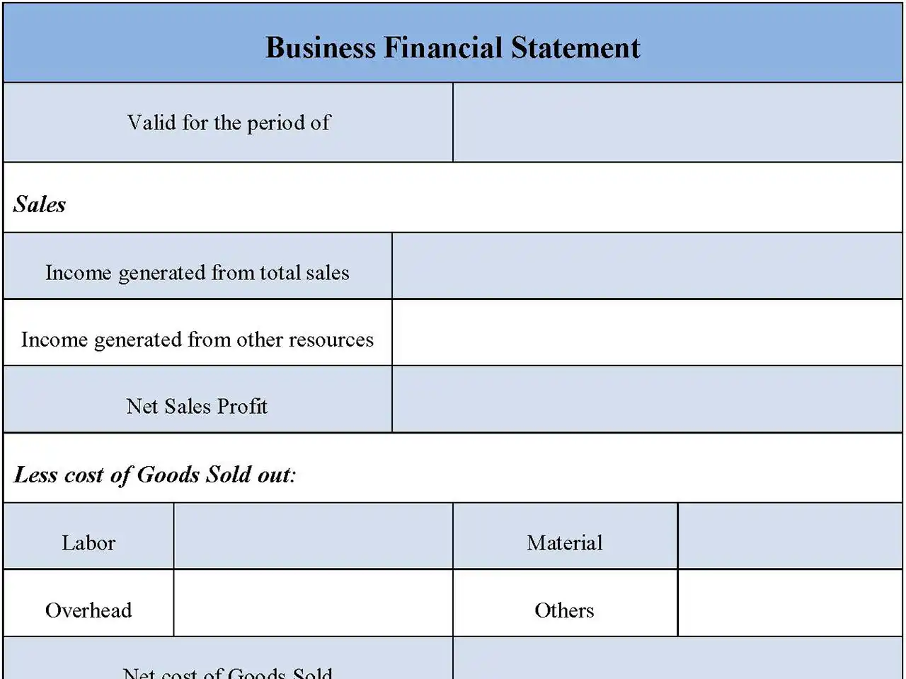 Business Financial Statement Form