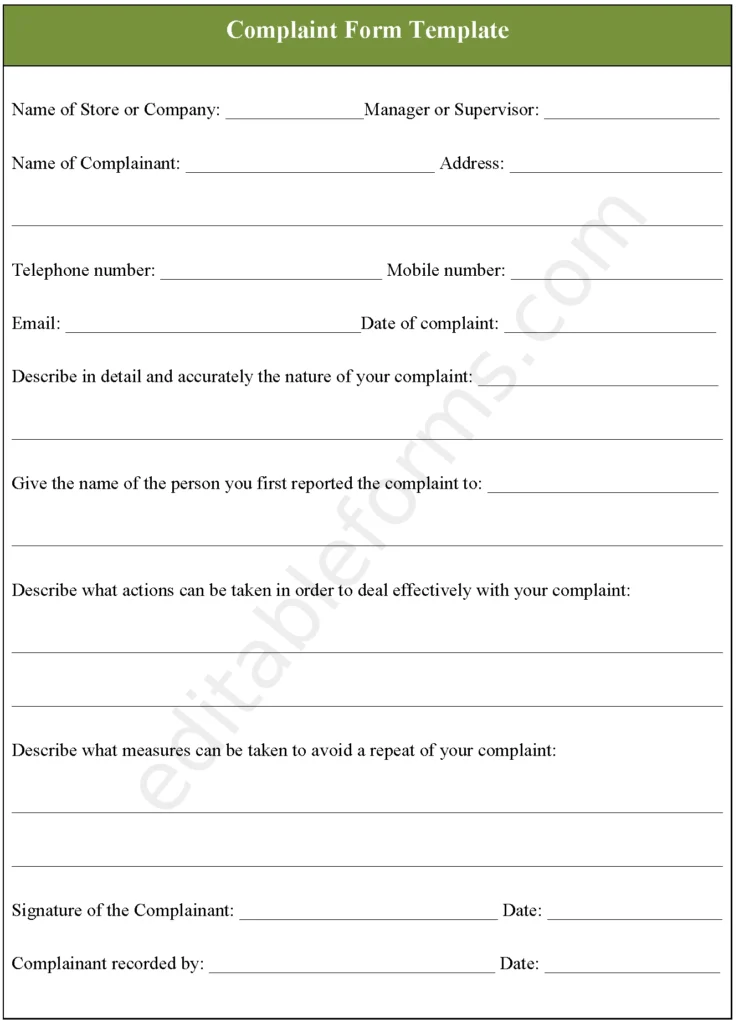 Complaint Fillable PDF Template