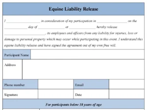 Equine Liability Release Fillable PDF Template