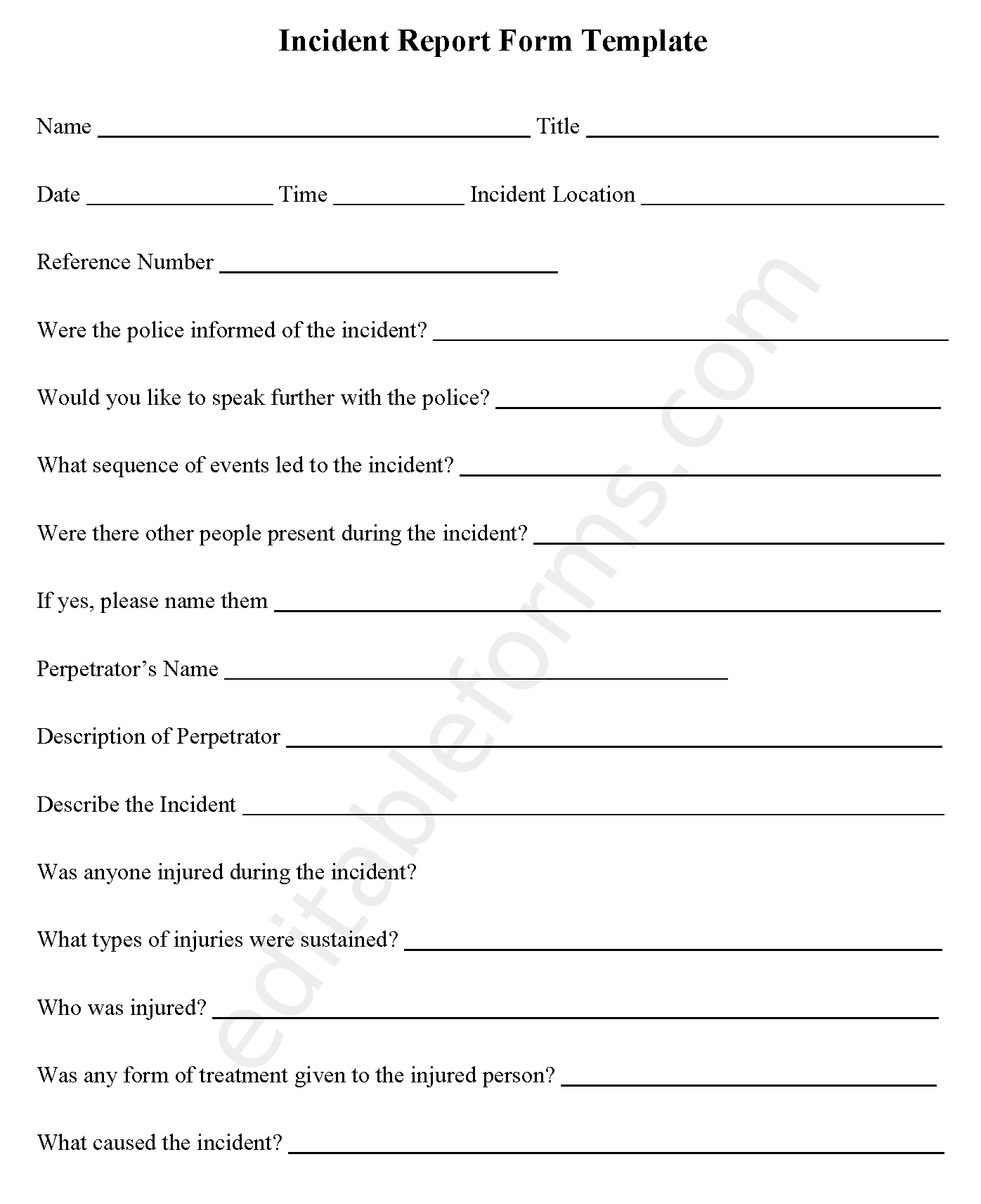 Incident Report Fillable PDF Template