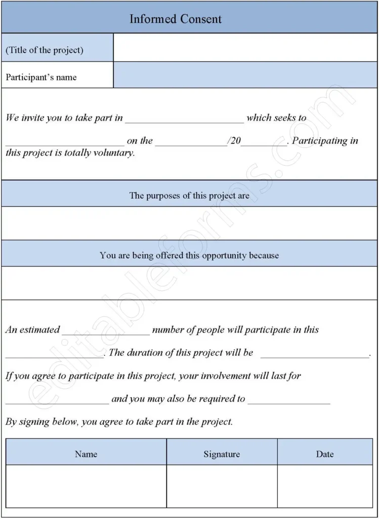 Informed Consent Form Fillable PDF Template