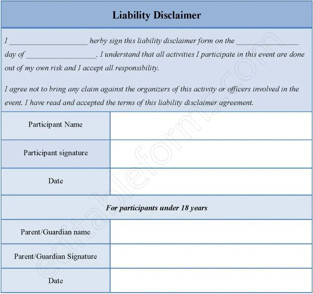 Liability Disclaimer Fillable PDF Template