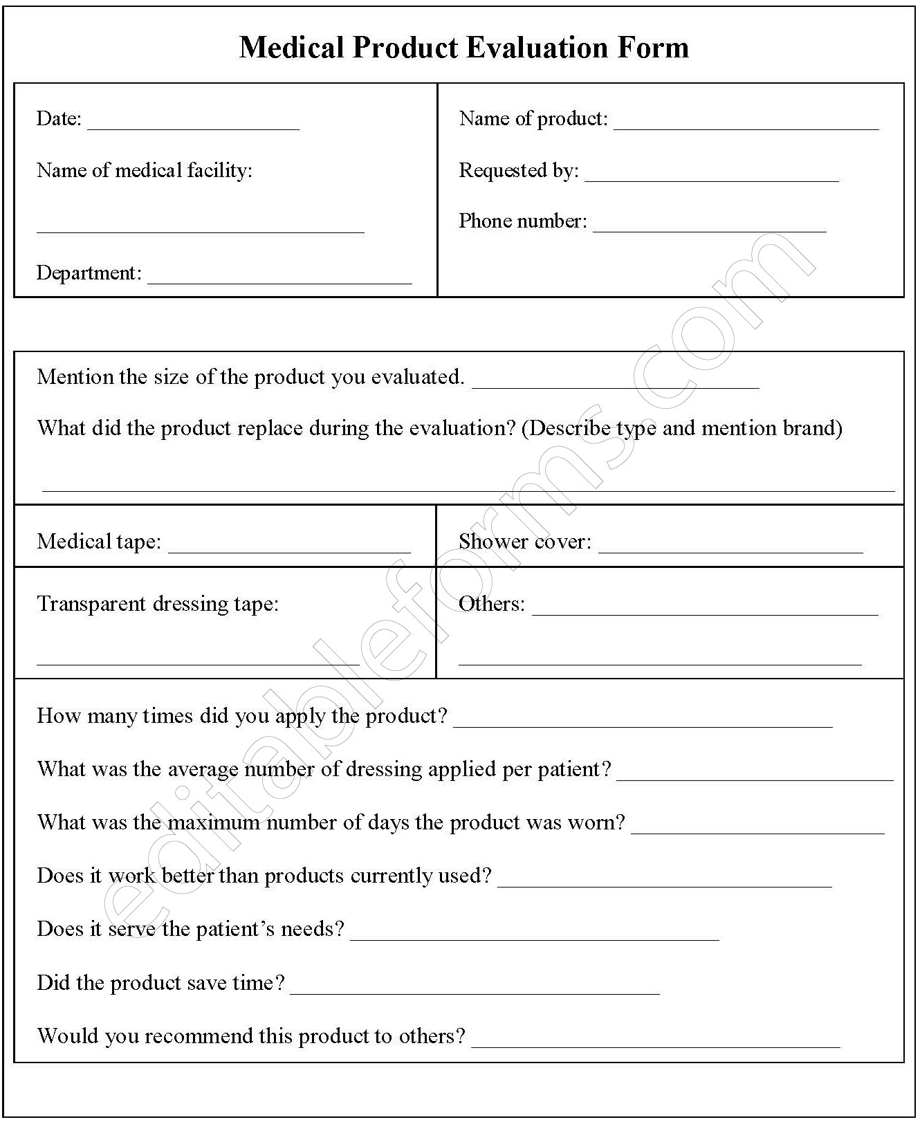 Medical Product Evaluation Fillable PDF Form