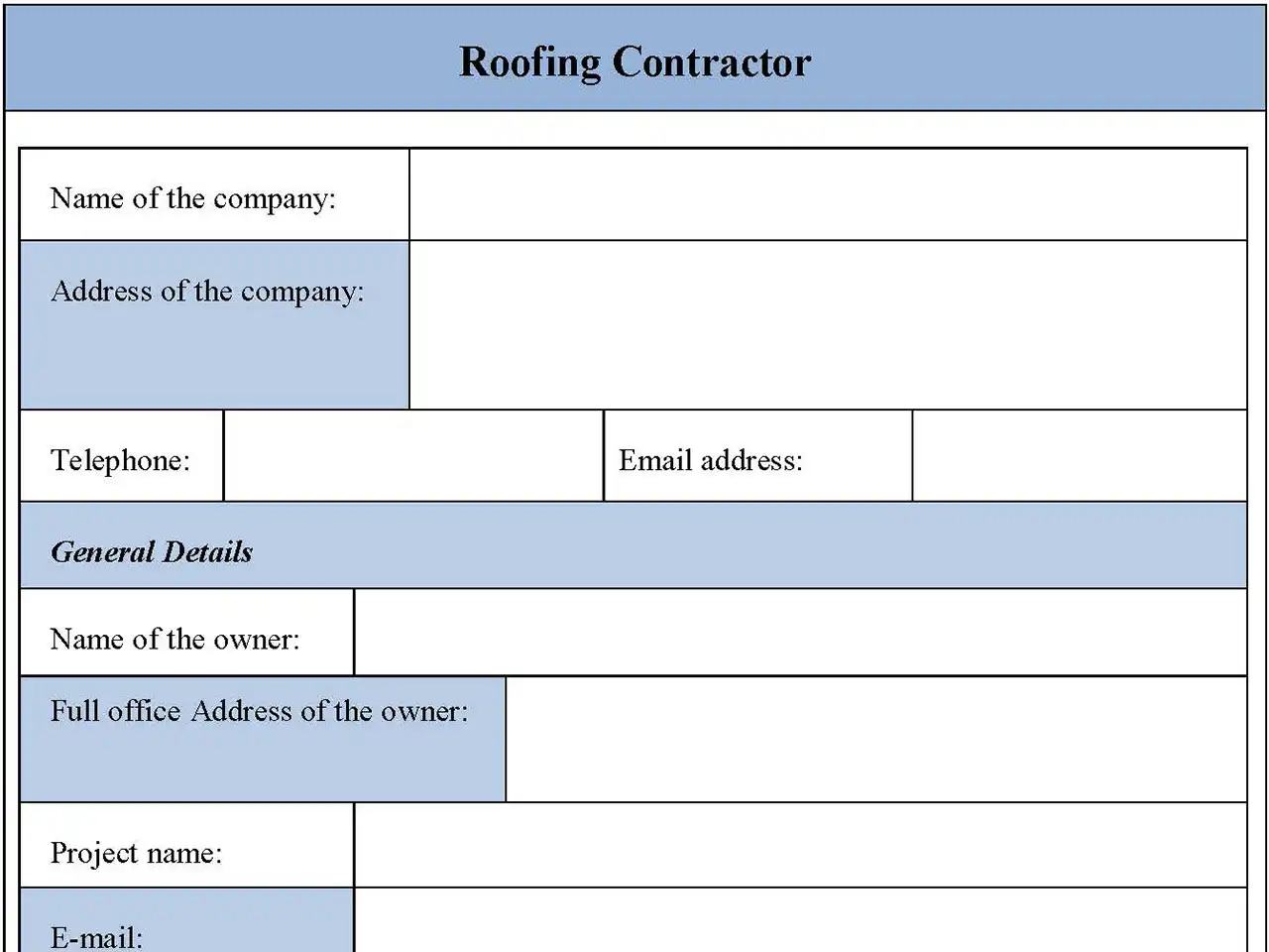 Roofing Contractor Form