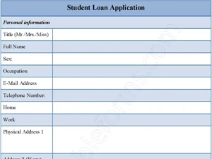 Student Loan Application Fillable PDF Form
