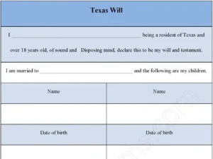 Texas will fillable PDF Form