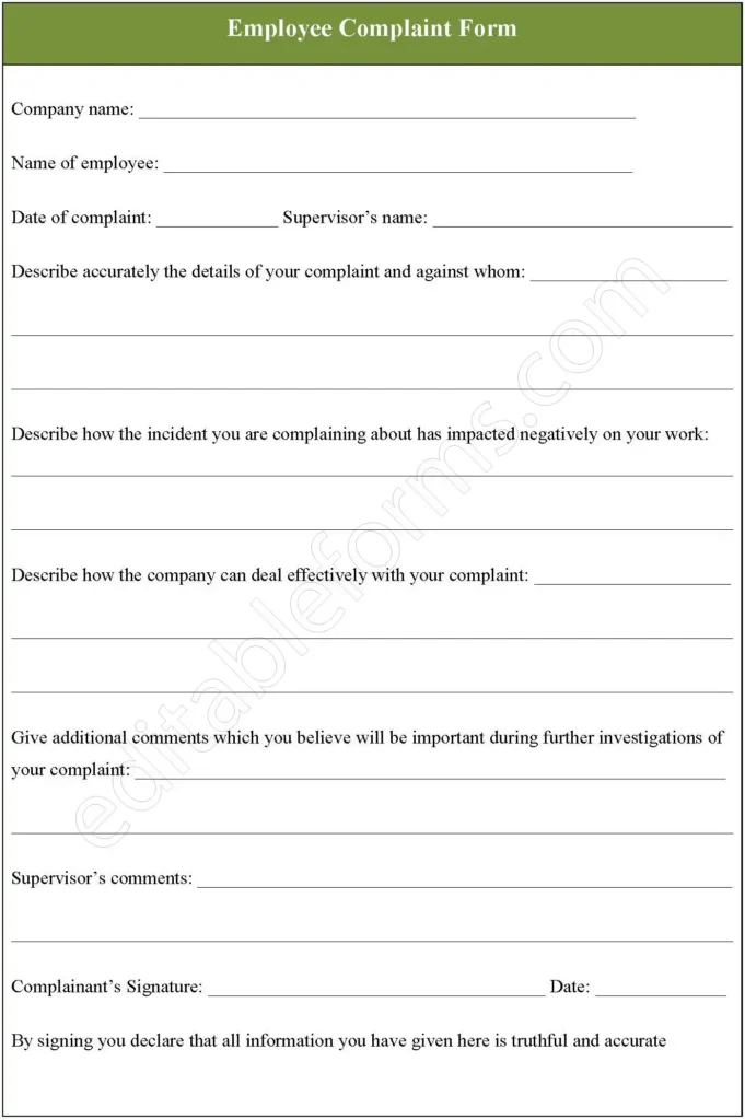 Employee Complaint Fillable PDF Template