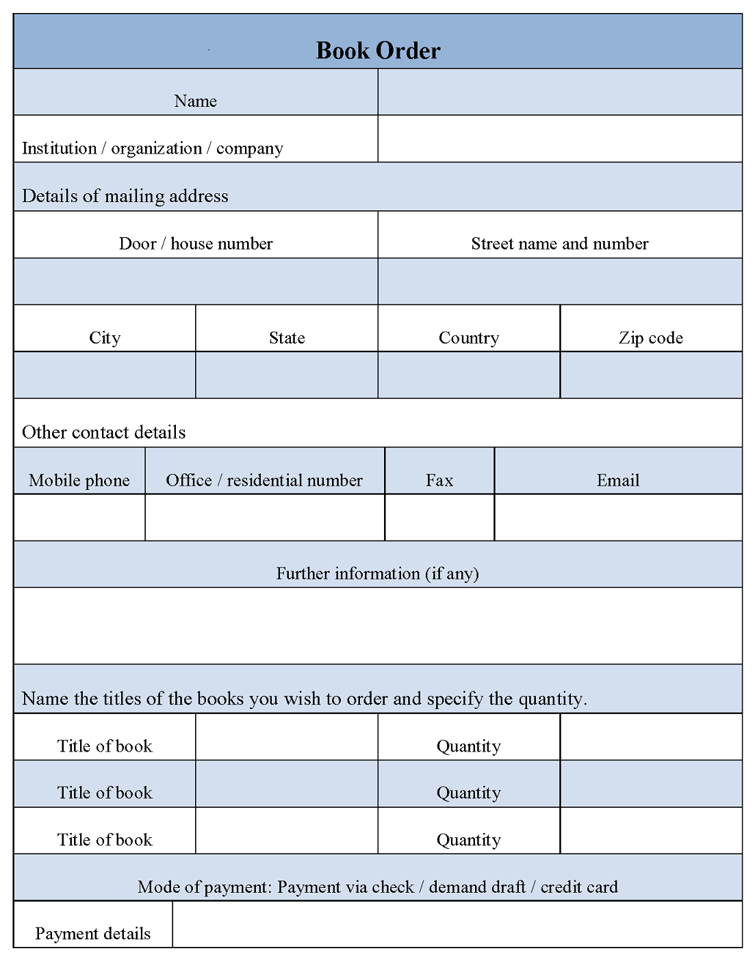 Book Order PDF Form