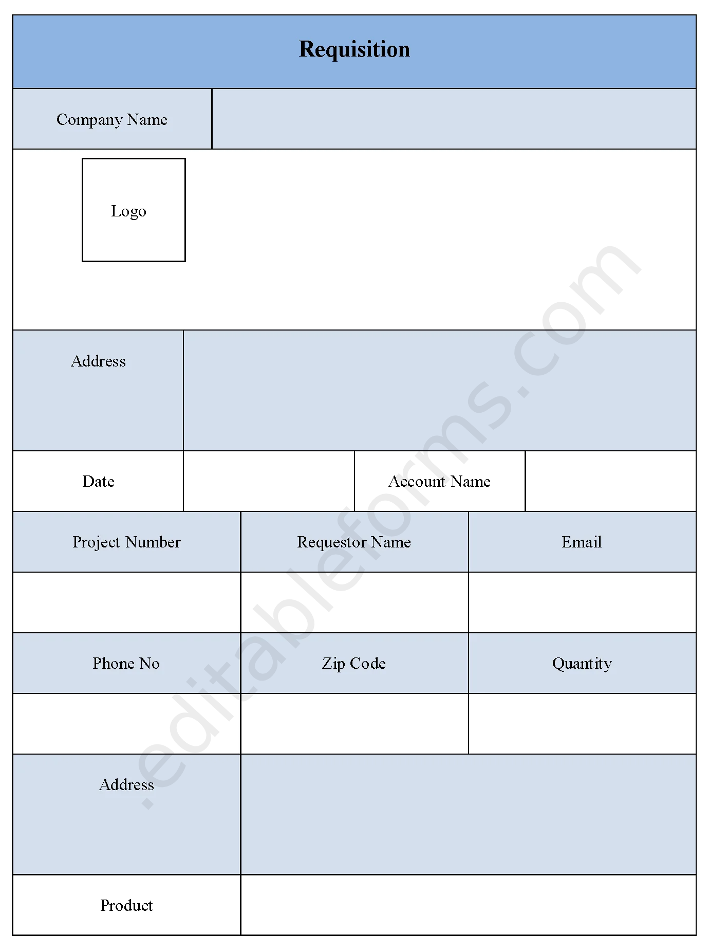Requisition Form Format Fillable PDF Template