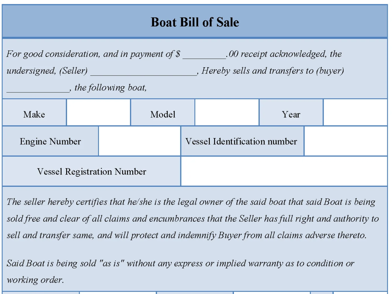 Boat Bill Of Sale Form