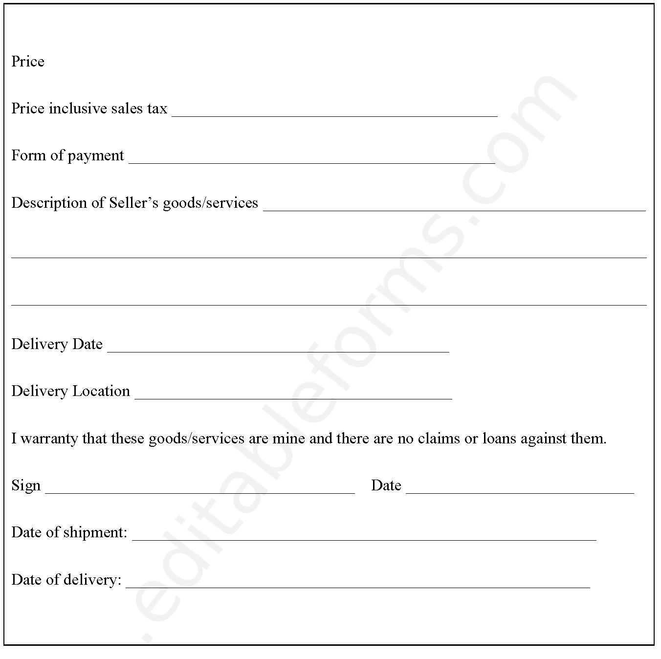 Car Purchase Agreement Fillable PDF Template