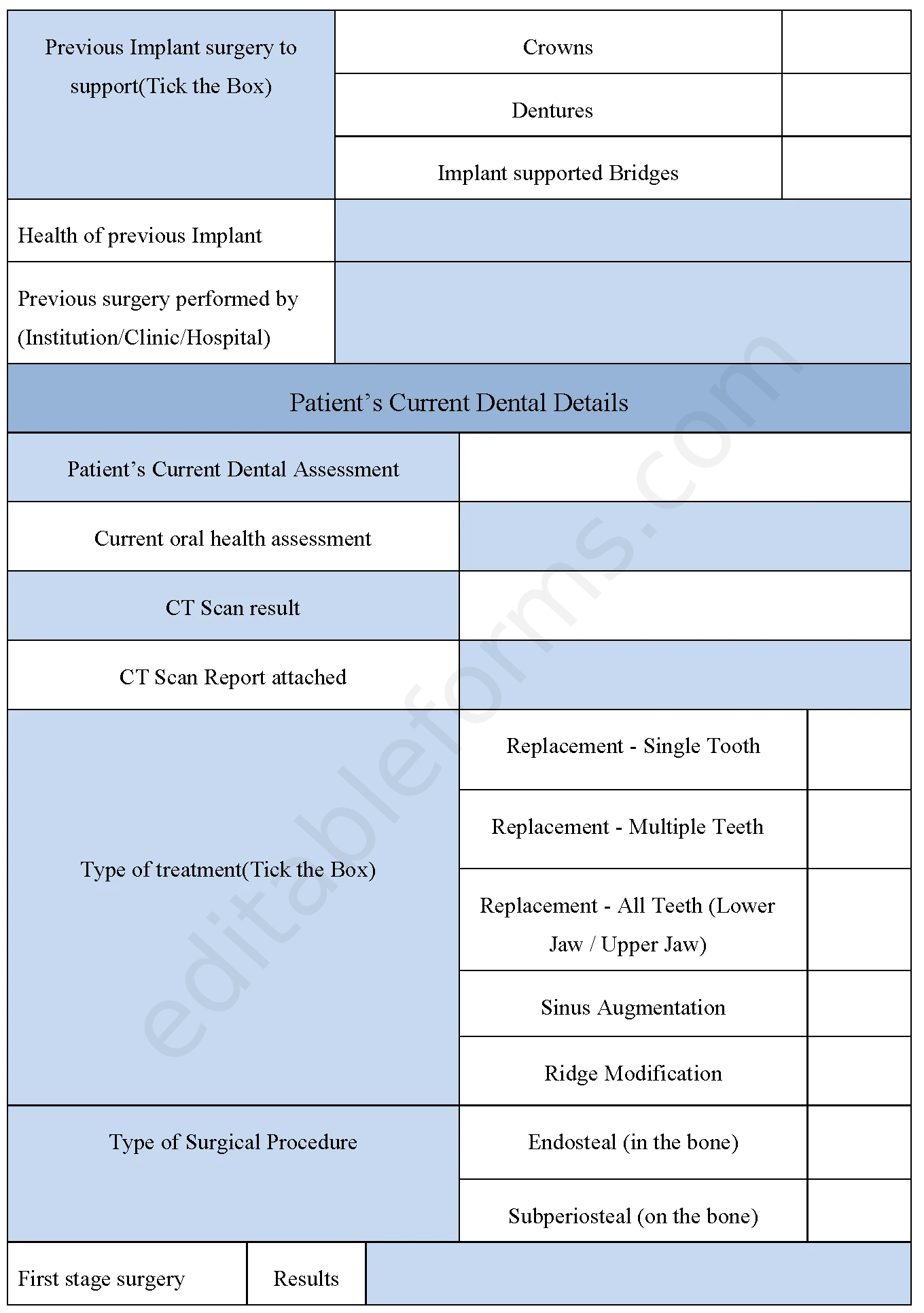 Dental Implant Consent Fillable PDF Template