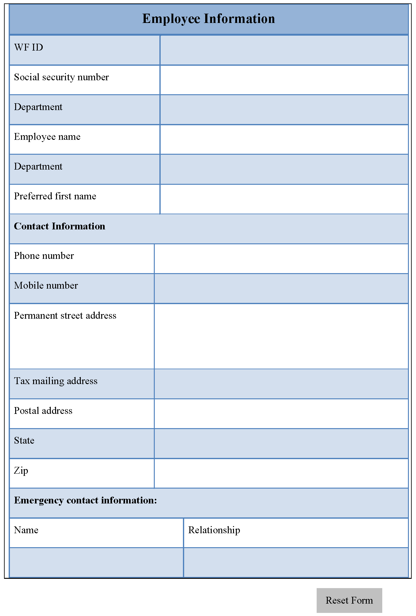 Employee Information Form Template Free Download