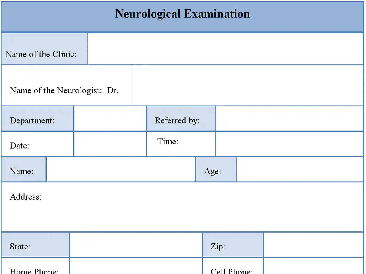 Neurological Examination Form