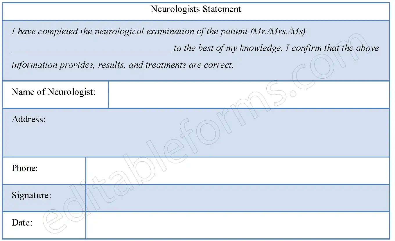 Neurological Examination Fillable PDF Template