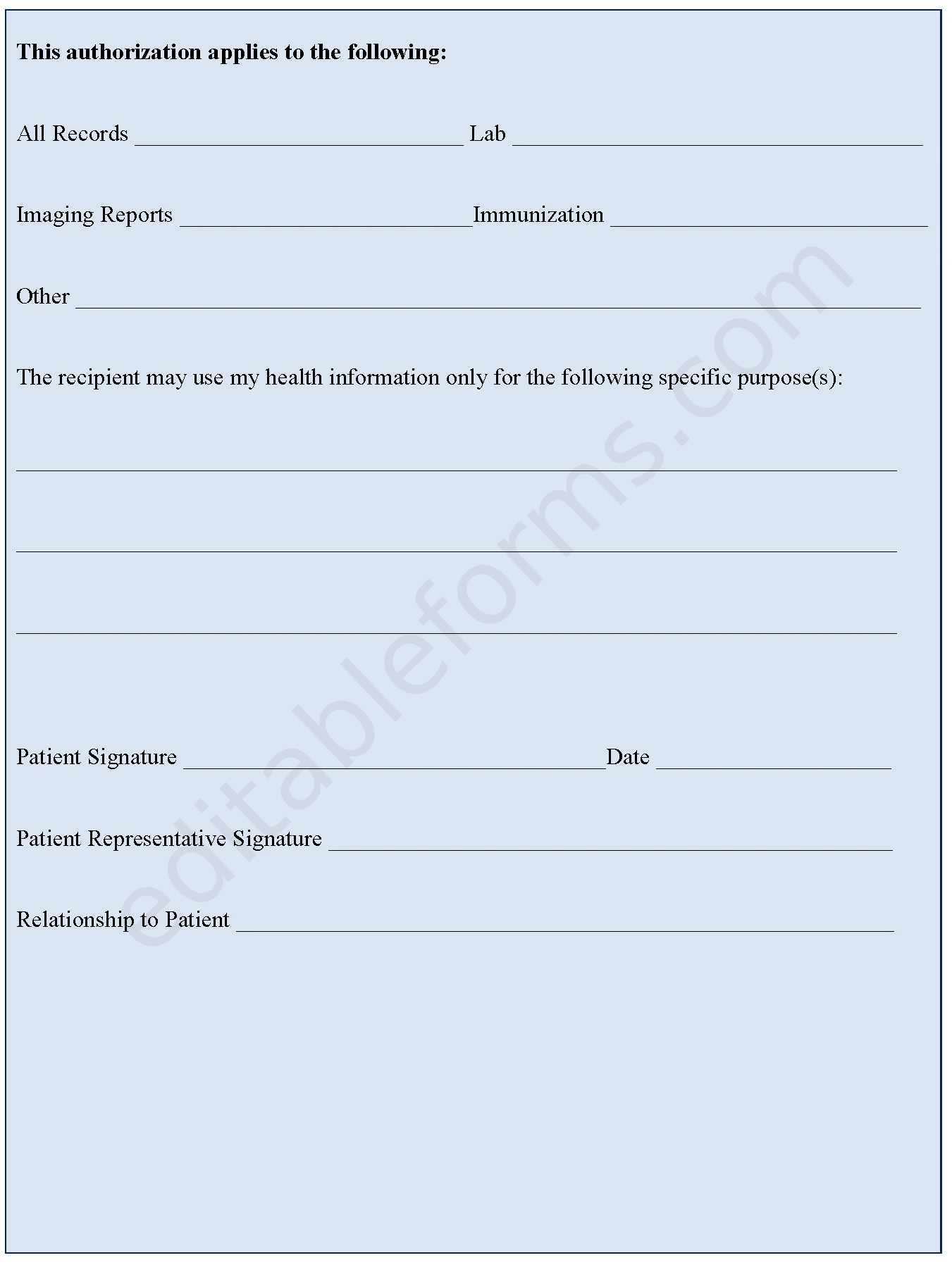 General Medical Release Fillable PDF Template