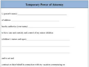 Temporary Power Of Attorney Form