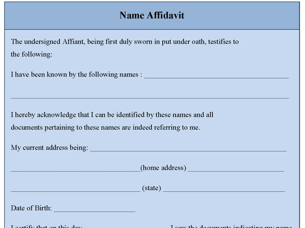 Name Affidavit Form Editable PDF Forms