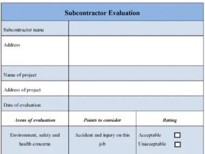 Subcontractor Evaluation Form