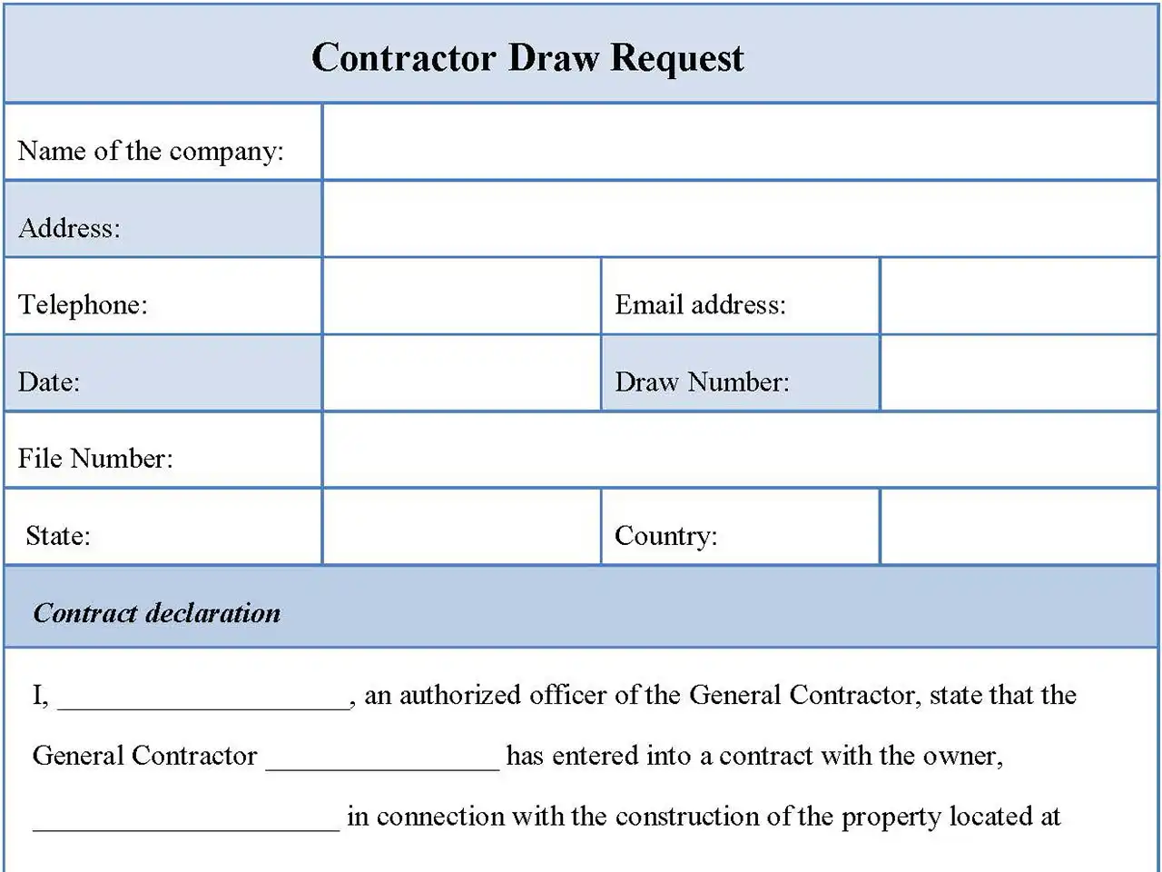 Contractor Draw Request Fillable PDF Form