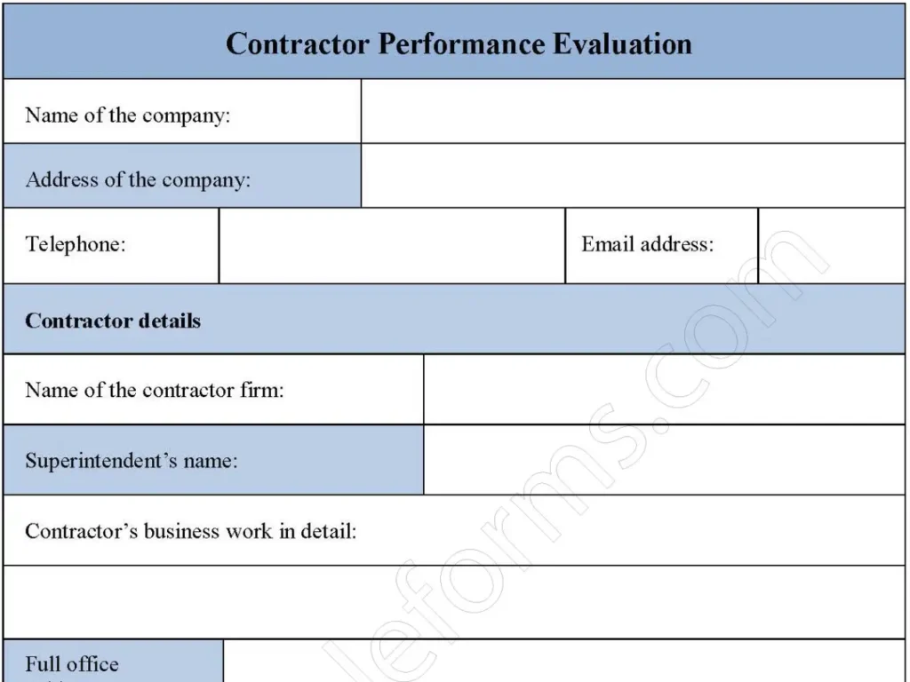 Contractor Performance Evaluation Form
