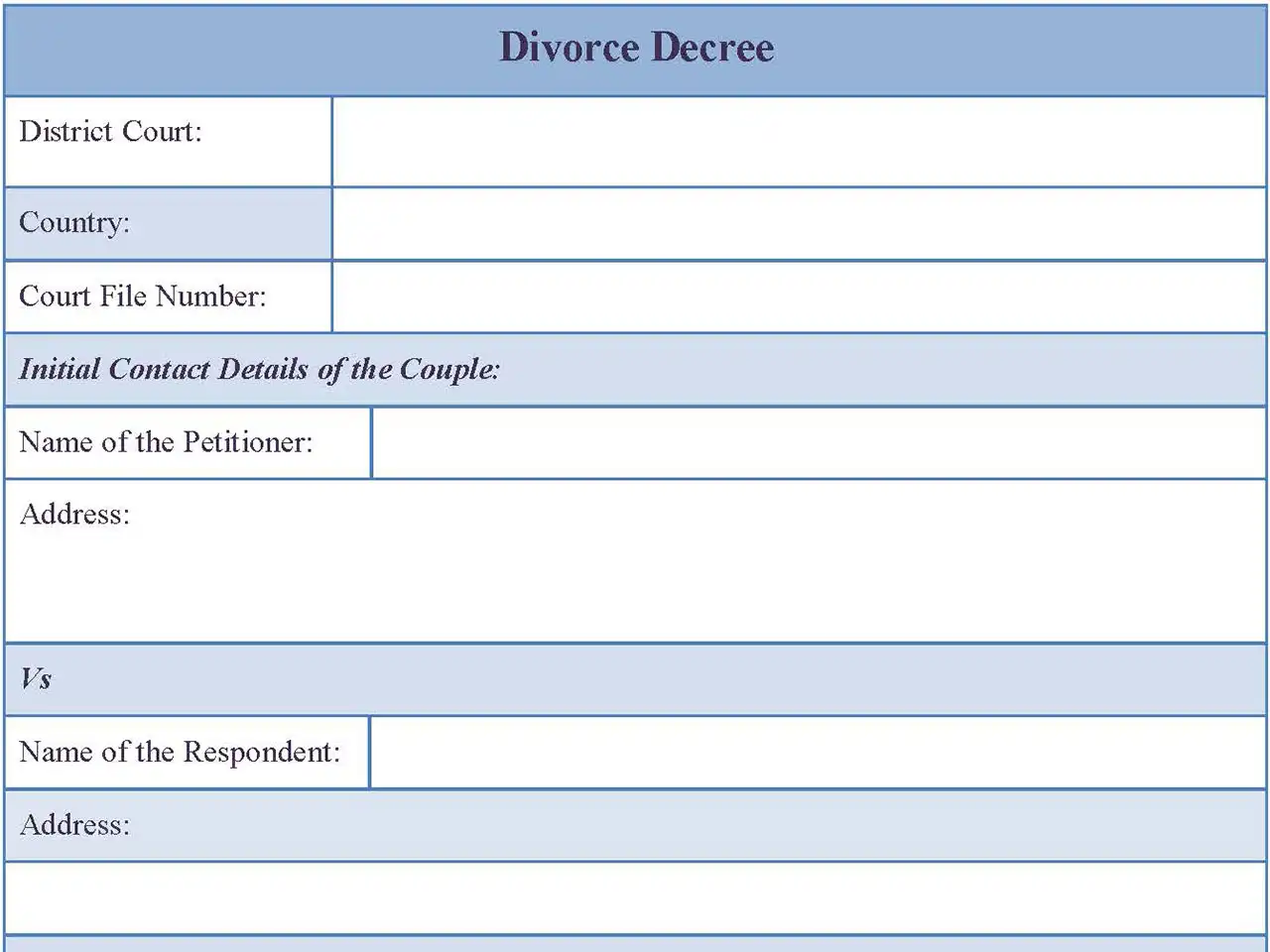 Divorce Decree Form