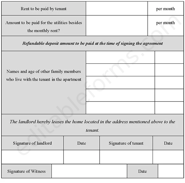 Home Lease Agreement Fillable PDF Template