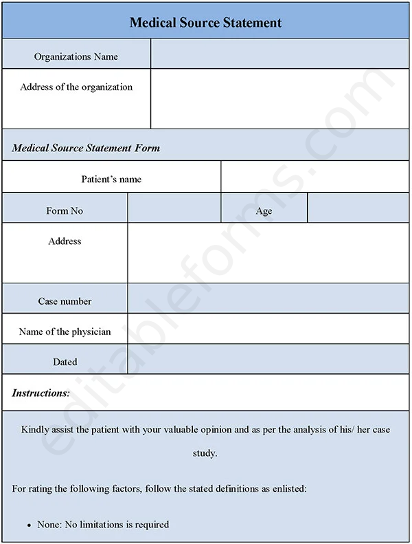 Medical Source Statement Fillable PDF Template