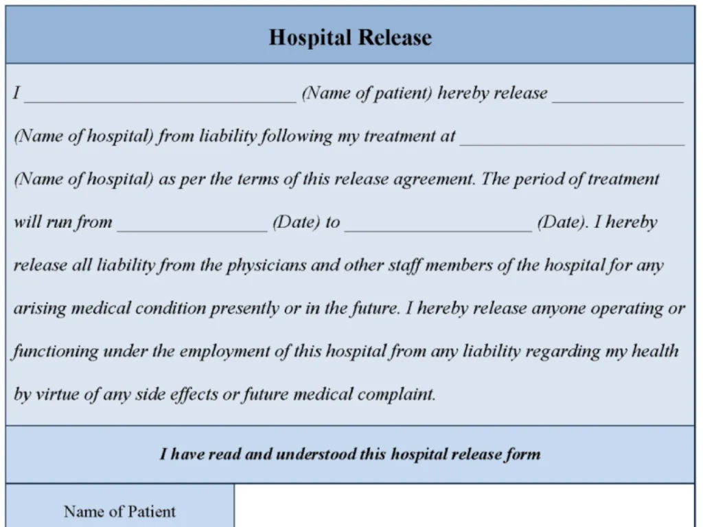Hospital Release Fillable PDF Template