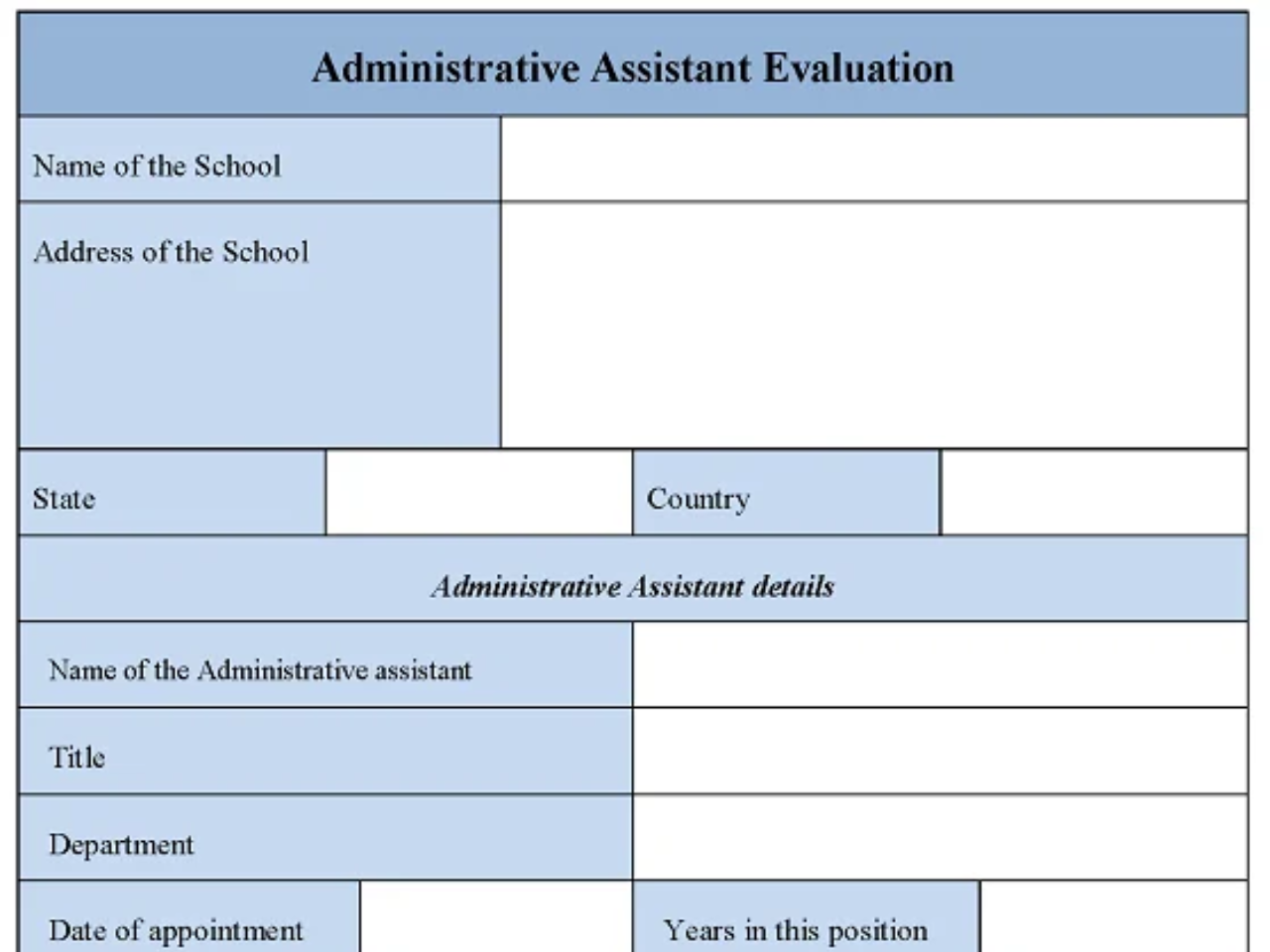 Administrative Assistant Evaluation Form Editable Pdf Forms 2287