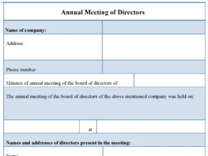 Annual Meeting Of Directors Form