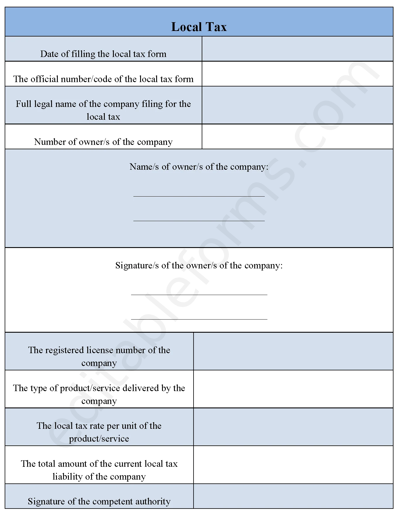 Local Tax Fillable PDF Template