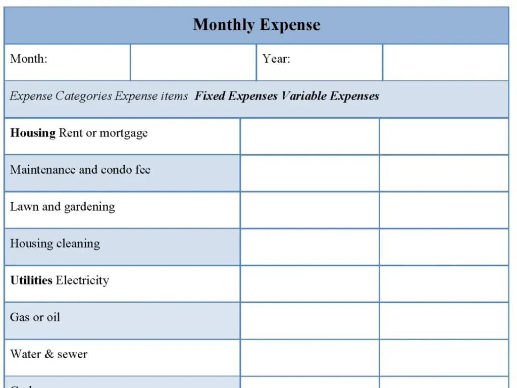 Monthly Expense Fillable PDF Form