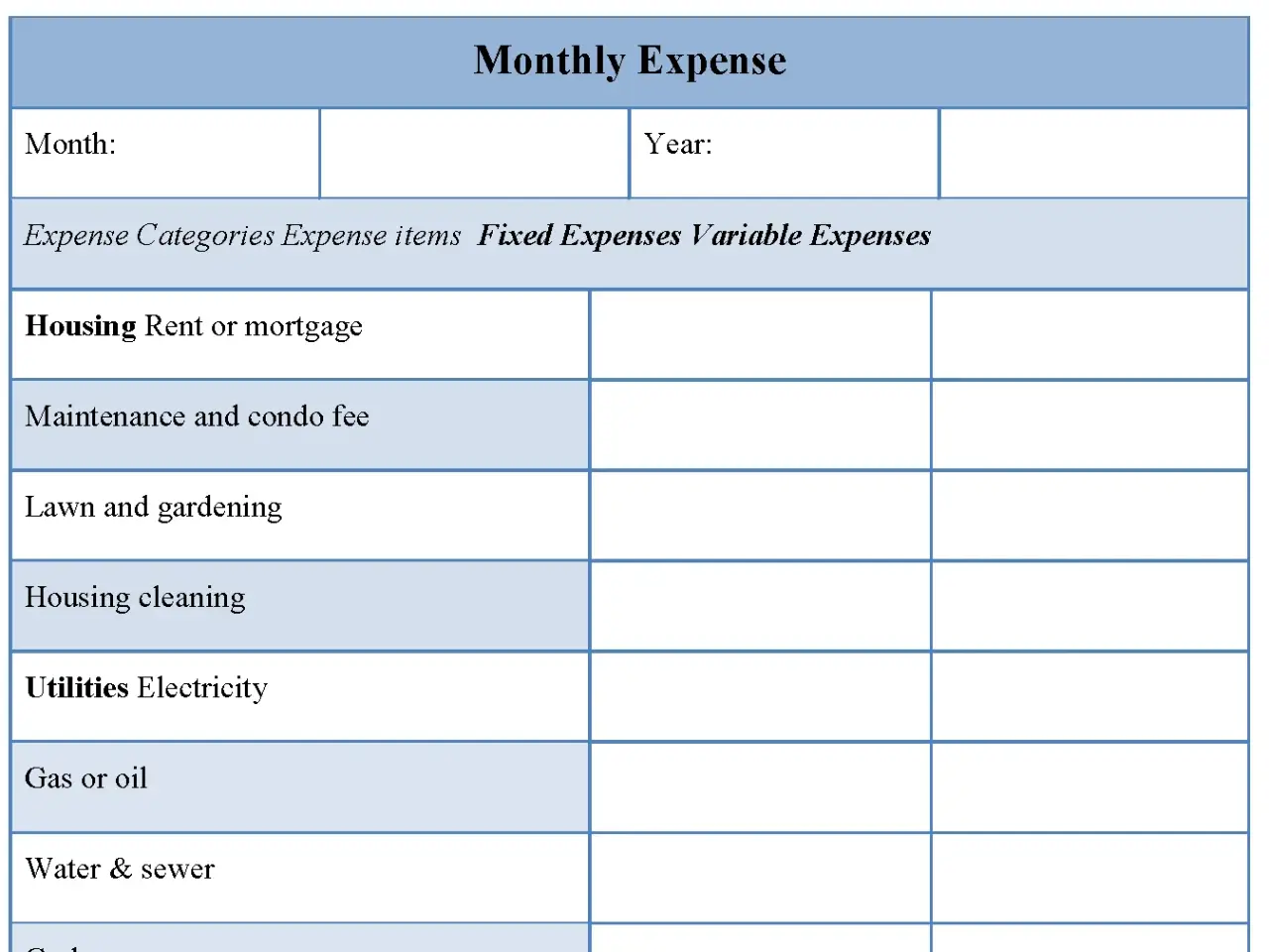 Monthly Expense Fillable PDF Form