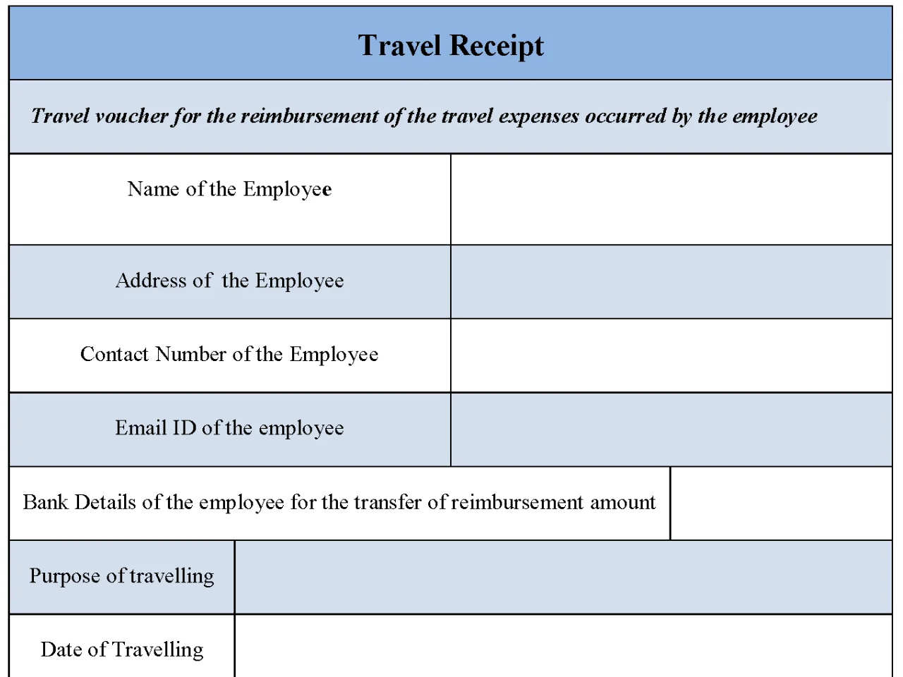 Travel Receipt Form