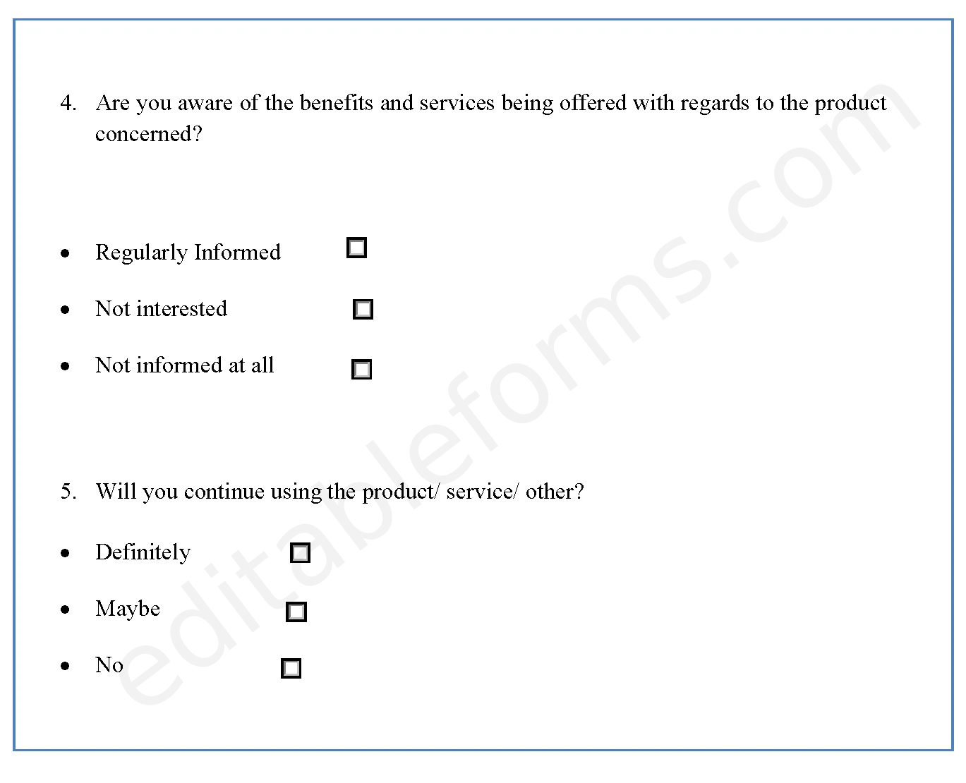 Questionnaire Design Fillable PDF Template