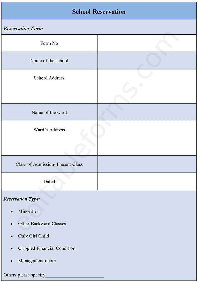 School Reservation Form