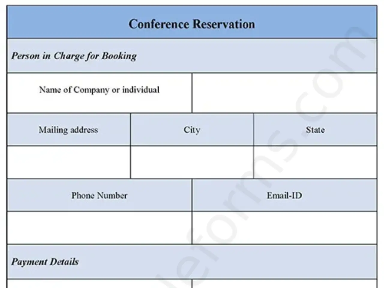 Conference Room Reservation Fillable PDF Form